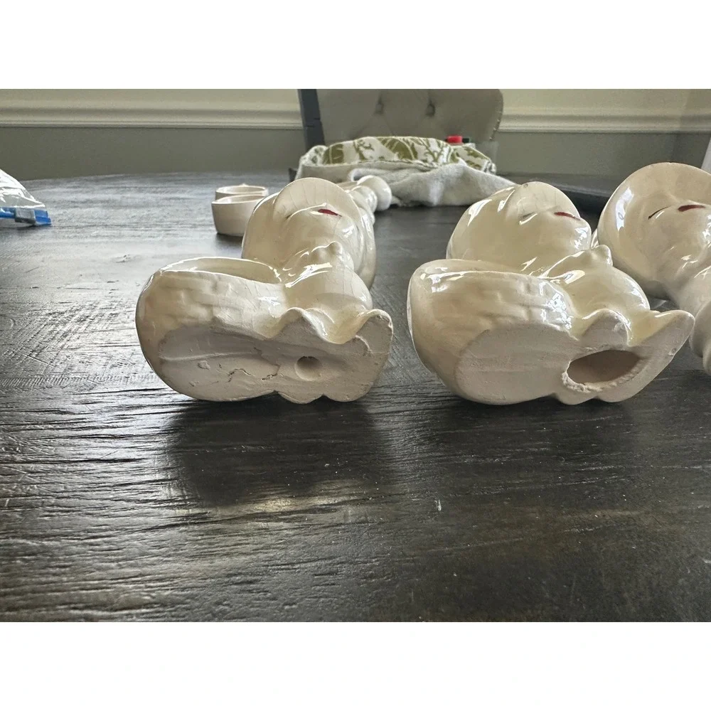 Vintage White Ceramic Sunbonnet Sue Girl Napkin Rings Set of 4 Mid Century Decor